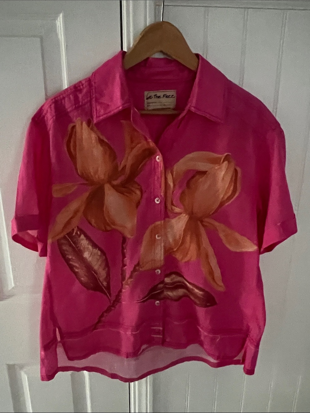 We The Free Hot Pink Floral Button-Down Shirt